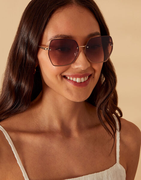 Large Rimless Square Sunglasses, , large