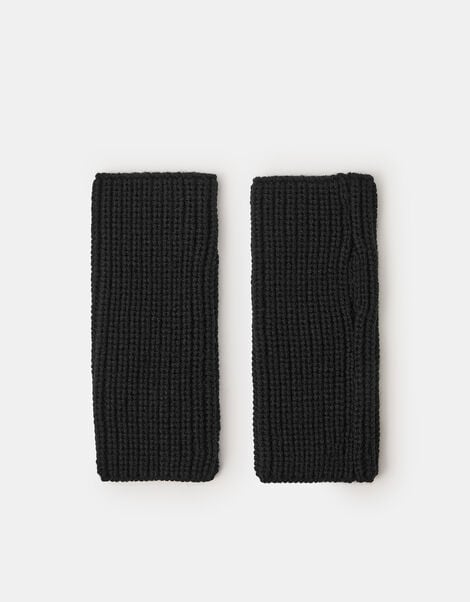 Ribbed Cut Off Gloves, Black (BLACK), large