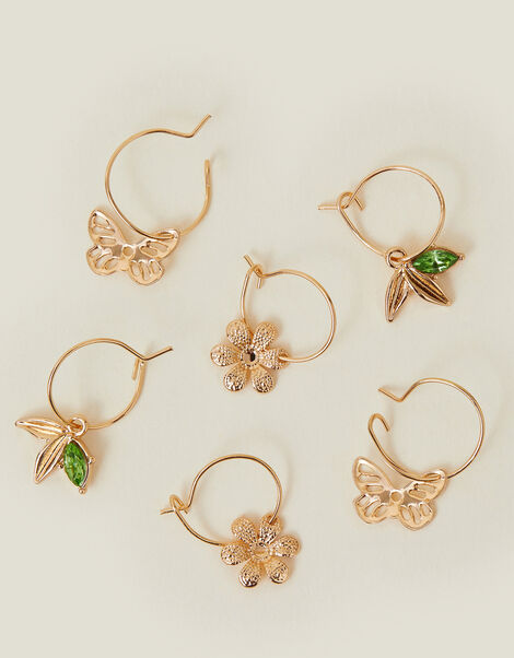 3-Pack Flower Gem Hoop Earrings, , large