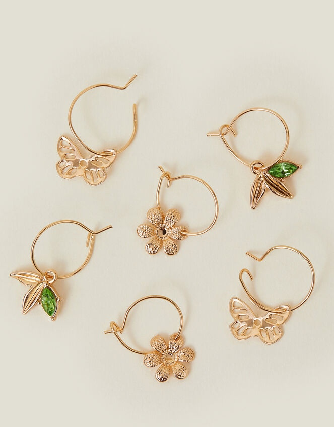 3-Pack Flower Gem Hoop Earrings, , large
