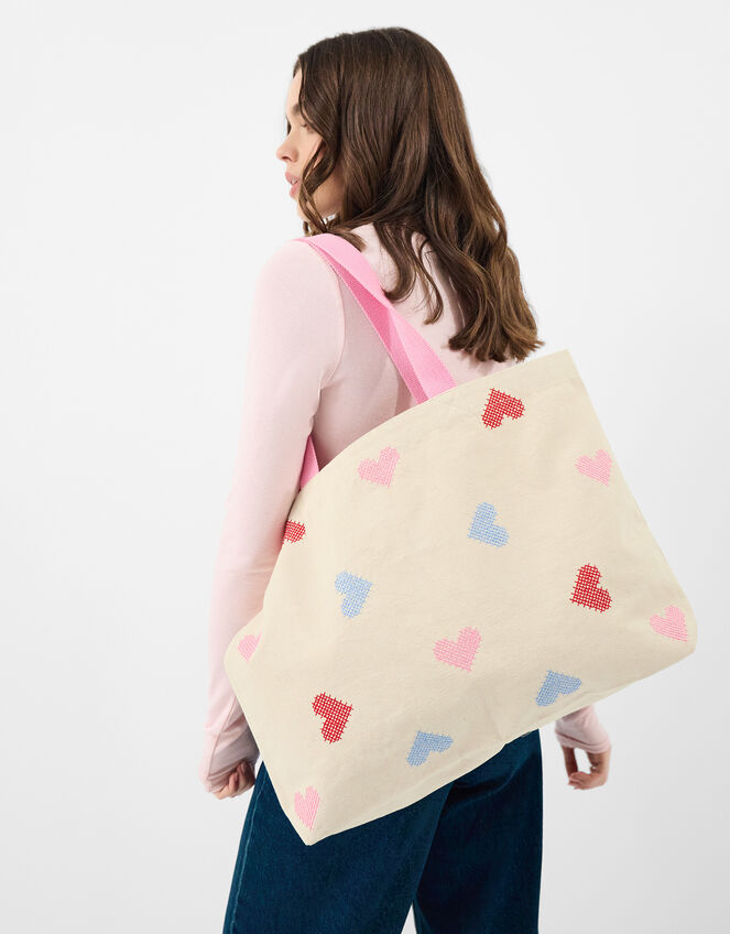 Cross Stitch Heart Shopper Bag, , large