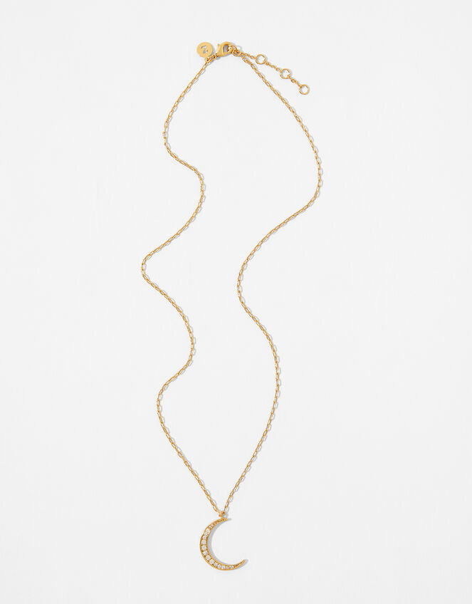 Gold-Plated Sparkle Moon Necklace, , large