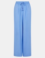 Lace Trim Wide Leg Beach Trousers, Blue (LIGHT BLUE), large