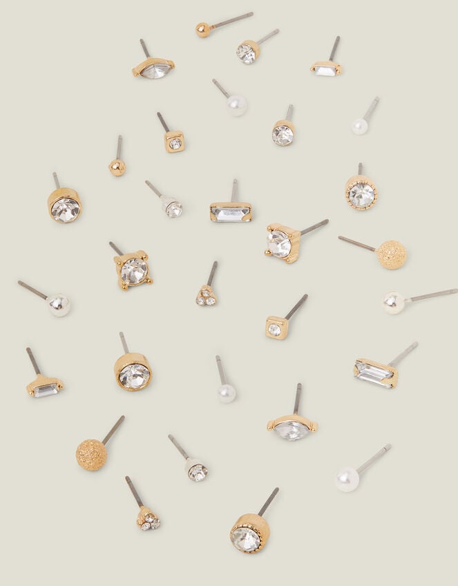 15-Pack Sparkle Stud Earrings, White (CRYSTAL), large