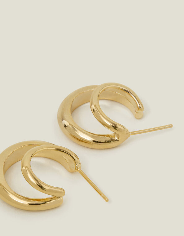 14ct Gold-Plated Double Hoops, , large