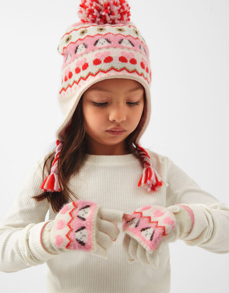 Girls Dog Fair Isle Fingerless Gloves, Multi (PASTEL MULTI), large