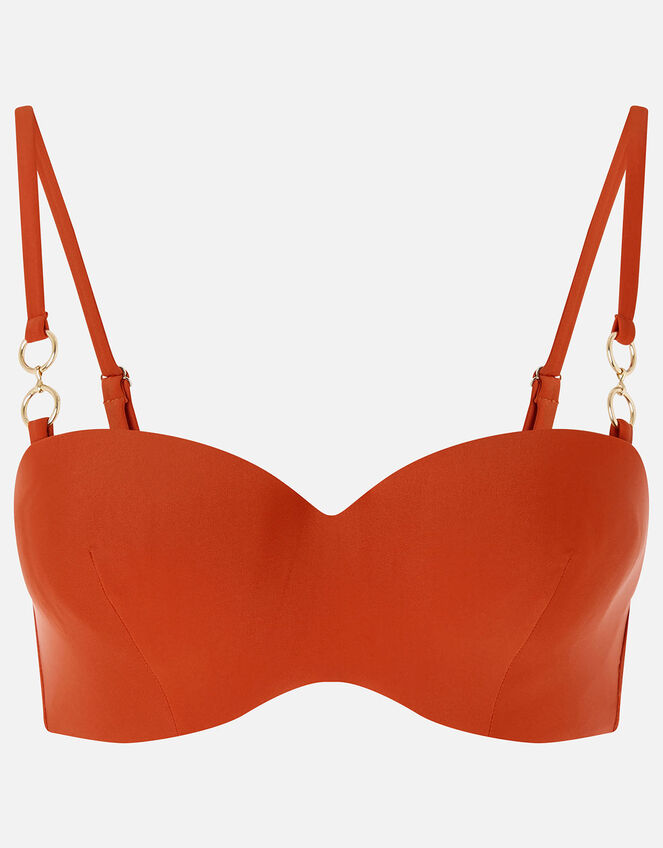 Ring Detail Moulded Bandeau Bikini Top, Orange (RUST), large