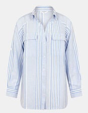 Stripe Beach Cover Up Shirt, Blue (BLUE), large