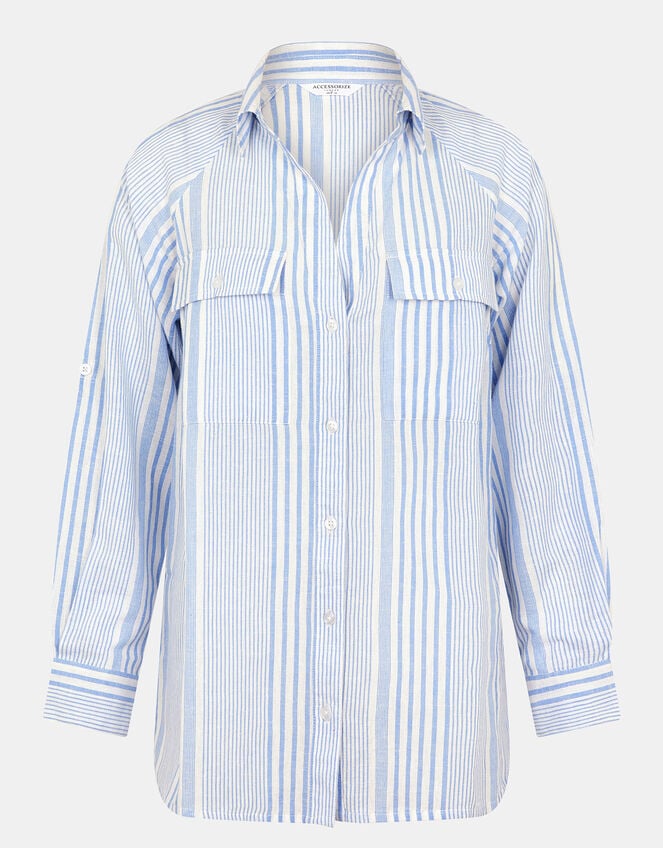 Stripe Beach Cover Up Shirt, Blue (BLUE), large