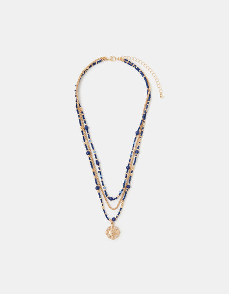 Layered Beaded Pendant Necklace, , large