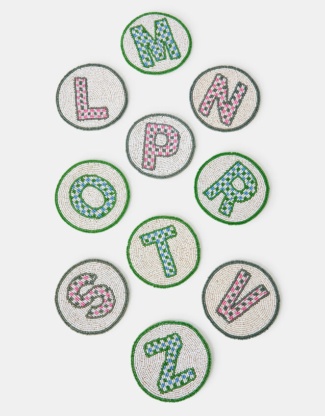 Round Initial Beaded Coaster, Multi (PASTEL MULTI), large