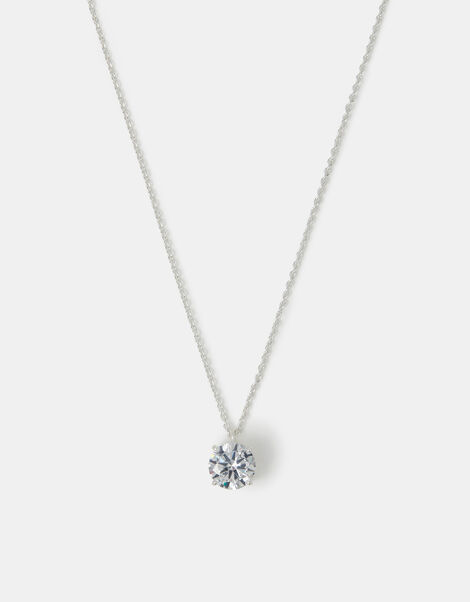 Sterling Silver Round Cut Pendant Necklace, , large