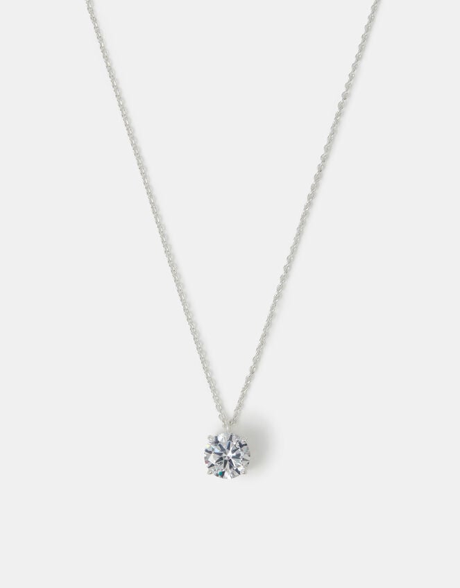 Sterling Silver Round Cut Pendant Necklace, , large