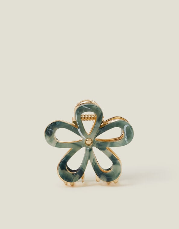 Marble Metal Flower Claw Clip Green, , large