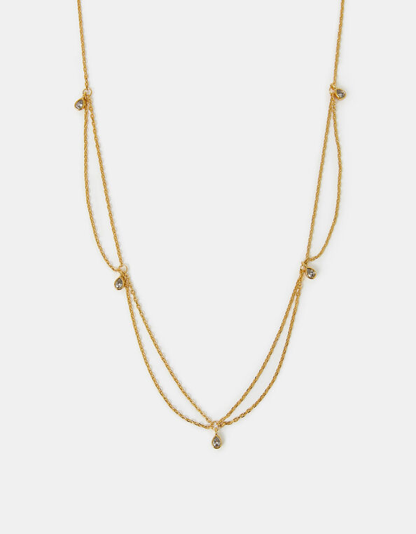 14ct Gold-Plated Sparkle Pear Necklace, , large