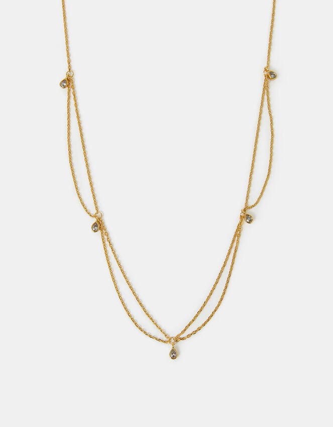 14ct Gold-Plated Sparkle Pear Necklace, , large