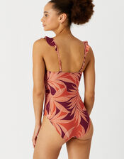 Palm Print Frill Strap Swimsuit, Orange (RUST), large