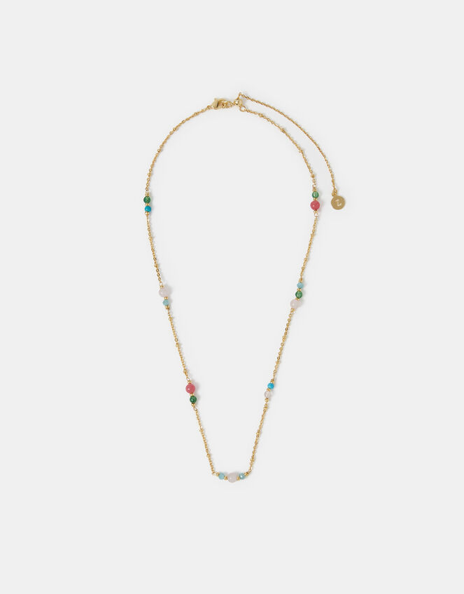 14ct Gold-Plated Semi-Precious Bead Station Necklace, , large