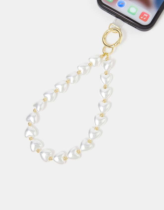 Pearl Heart Wrist Phone Strap, , large