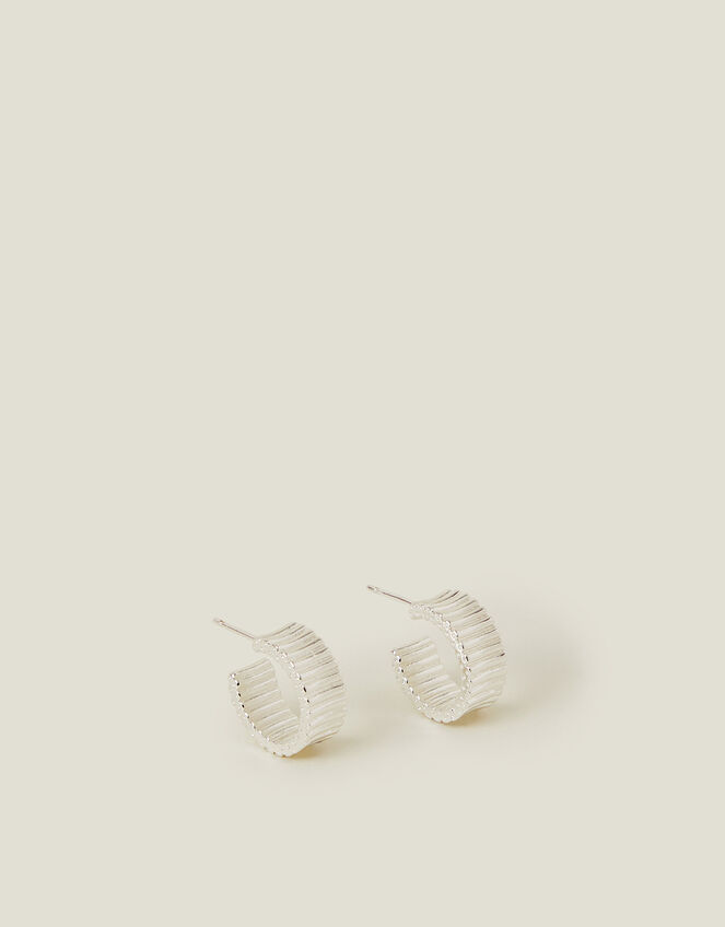Sterling Silver-Plated Chunky Ridge Hoop Earrings, , large