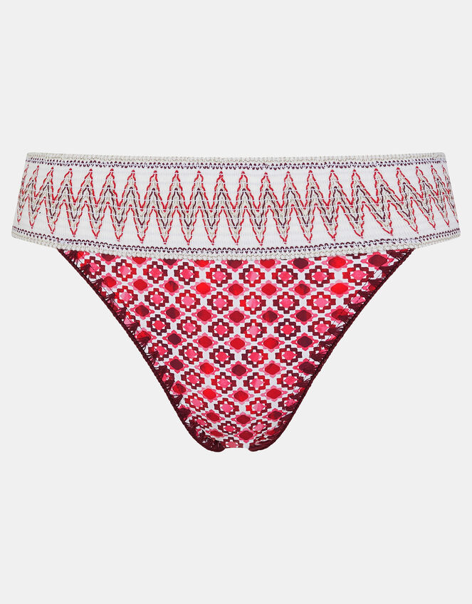 Tile Print Band Bikini Bottom, Red (RED), large