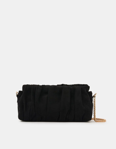 Ruched Faux Suede Clutch Bag, Black (BLACK), large