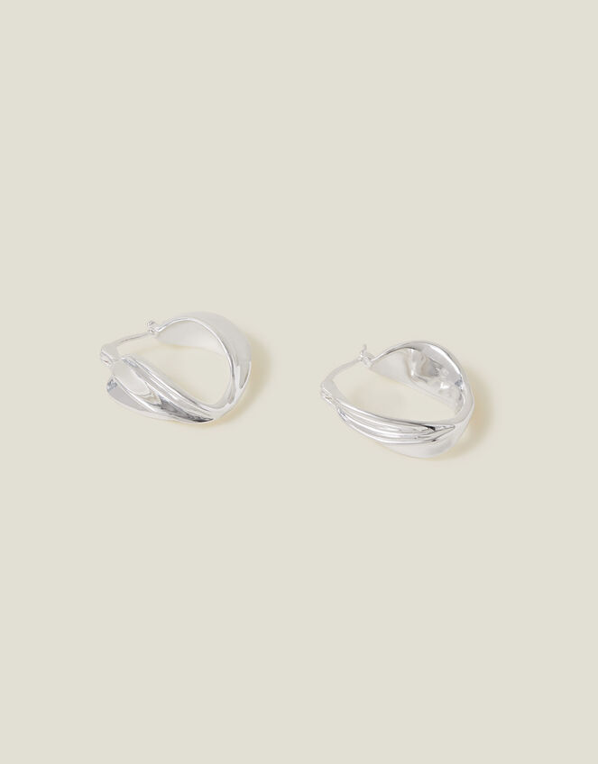 Sterling Silver-Plated Twist Hoops, , large