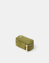 Mini Faux Suede Initial Jewellery Box, Green (OLIVE), large
