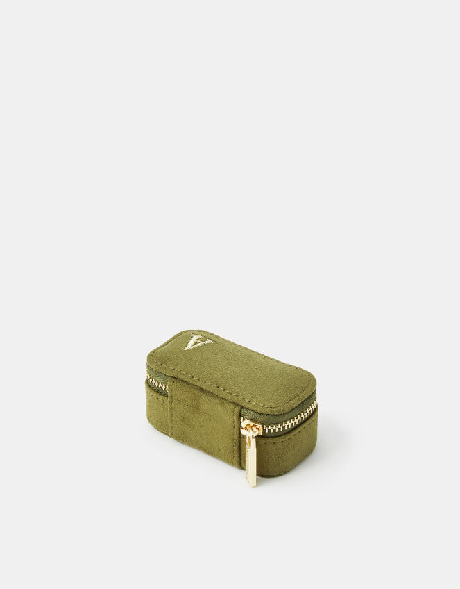 Mini Faux Suede Initial Jewellery Box, Green (OLIVE), large