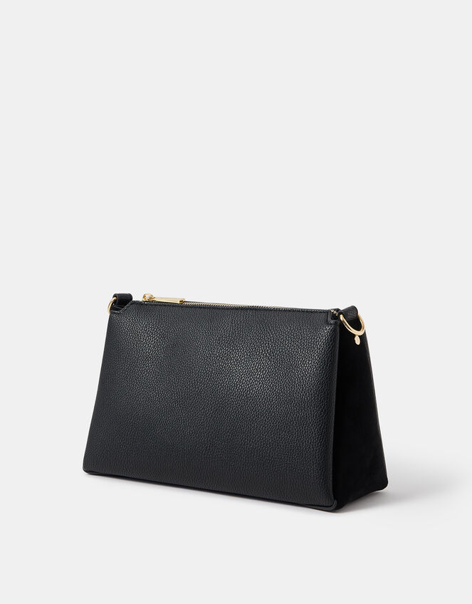 Webbing Strap Suedette Crossbody Bag, Black (BLACK), large