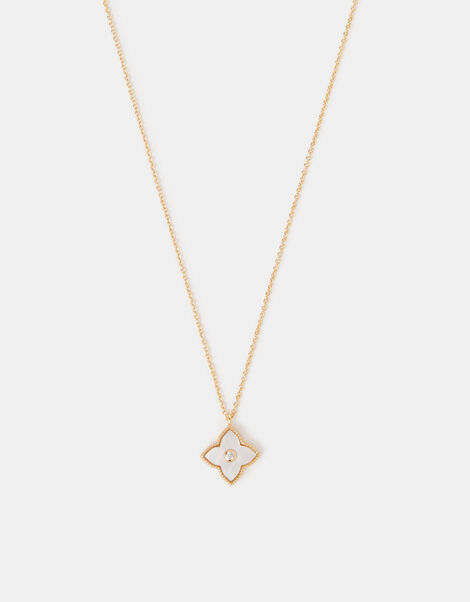 14ct Gold-Plated Mother of Pearl Clover Pendant Necklace, , large