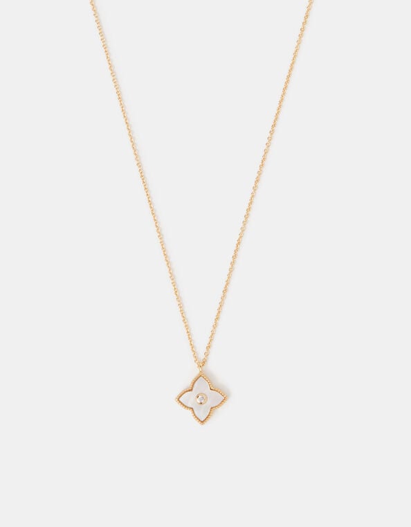 14ct Gold-Plated Mother of Pearl Clover Pendant Necklace, , large