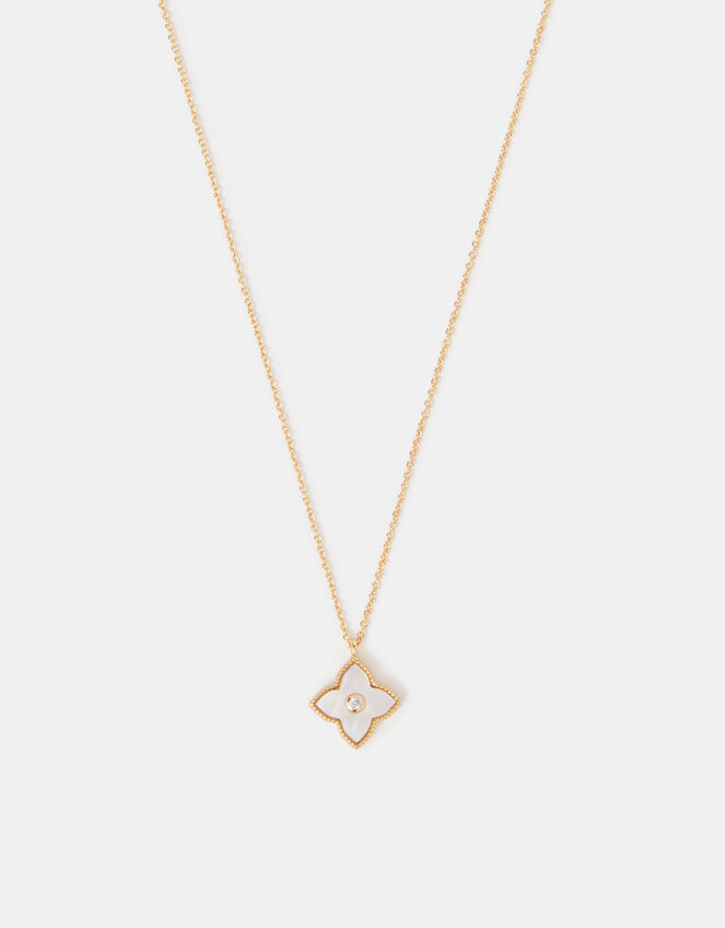 14ct Gold-Plated Mother of Pearl Clover Pendant Necklace, , large