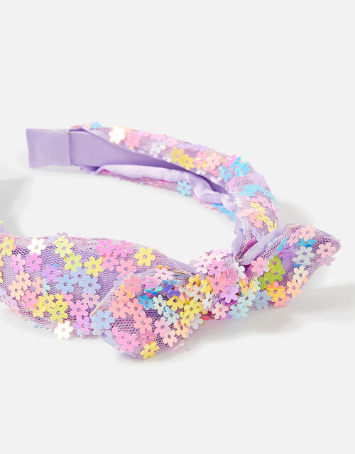 Girls Floral Sequin Bow Headband, , large
