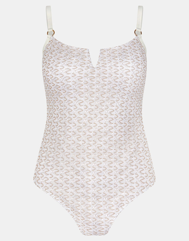 Zig-Zag V-Front Swimsuit, Gold (GOLD), large