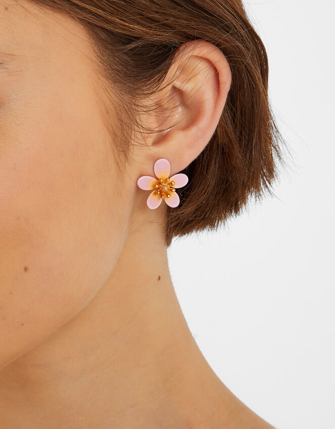 Tropical Flower Enamel Stud Earrings, , large