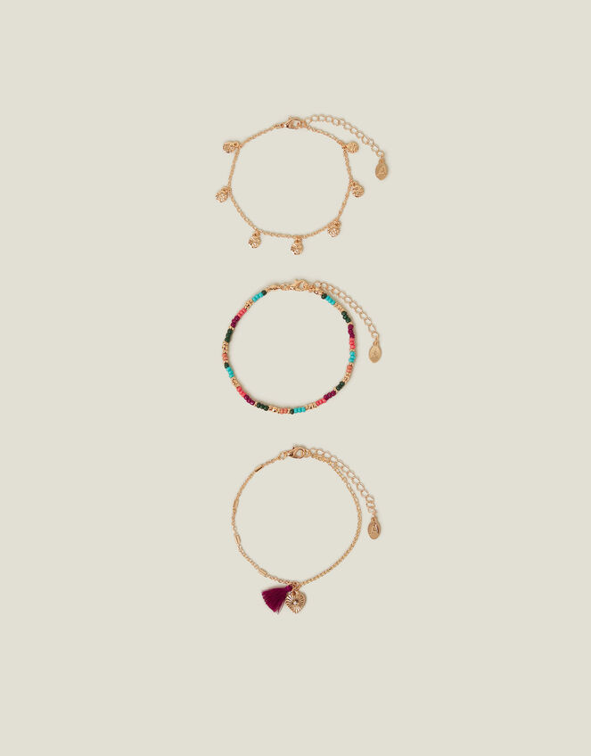 3-Pack Mix Bead Tassel Anklets, , large