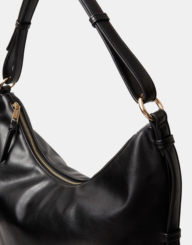 Slouchy Buckle Strap Shoulder Bag, Black (BLACK), large