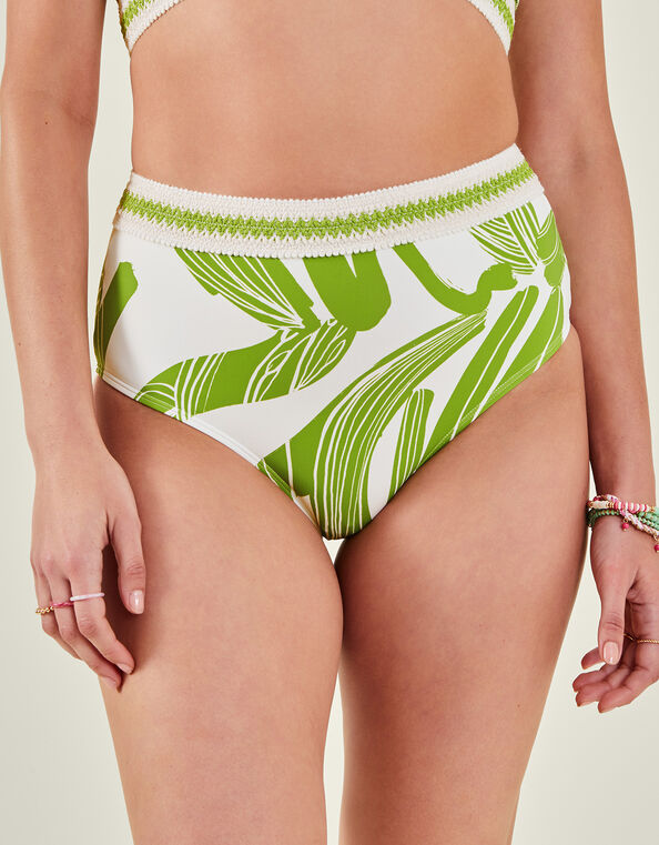 Squiggle Print High-Waisted Bikini Bottoms, Green (GREEN), large