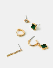 5-Pack Green Clover Stud & Hoop Earrings, , large