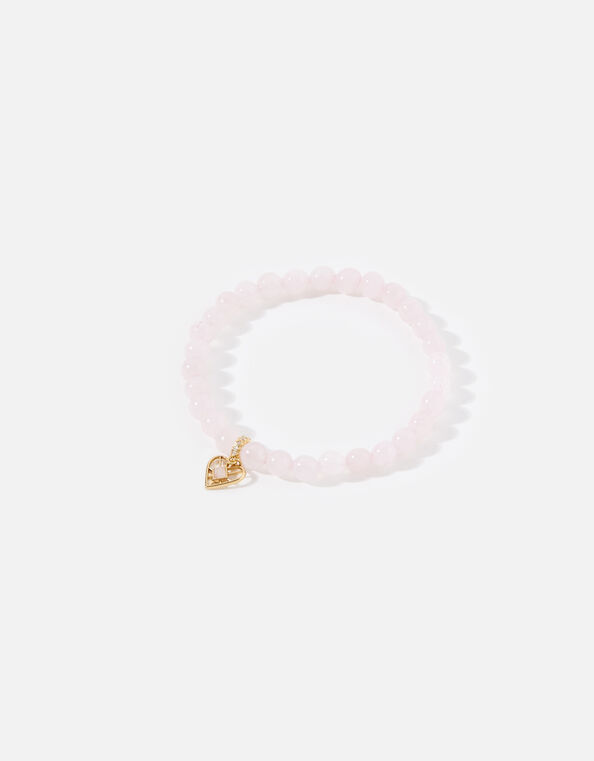 14ct Gold-Plated Rose Quartz Stone Charm Bracelet, , large
