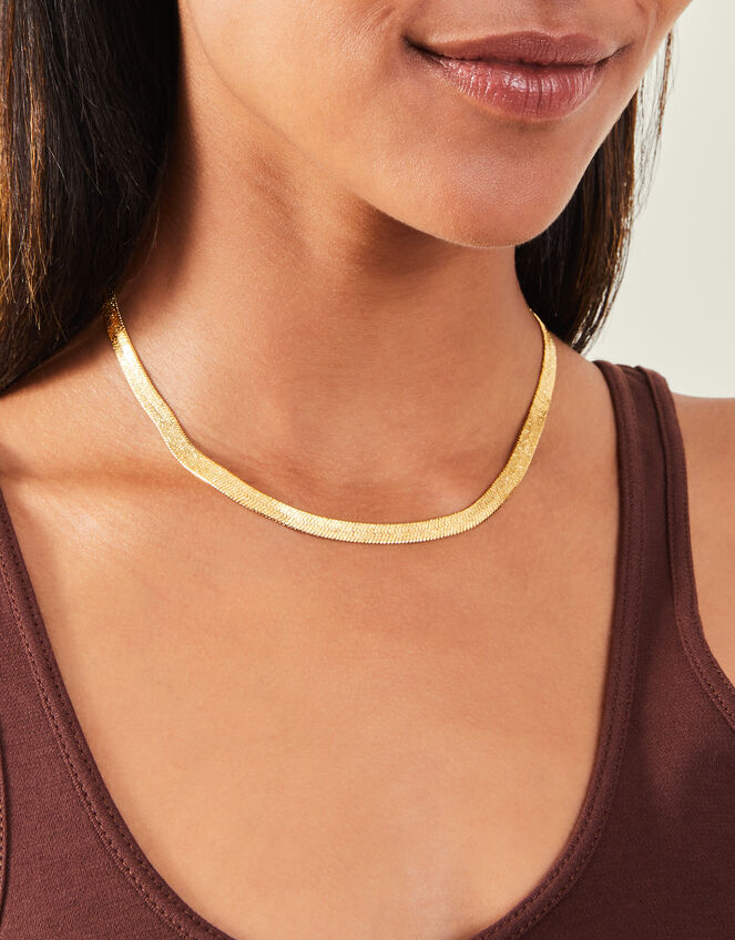 14ct Gold-Plated Hammered Snake Chain, , large