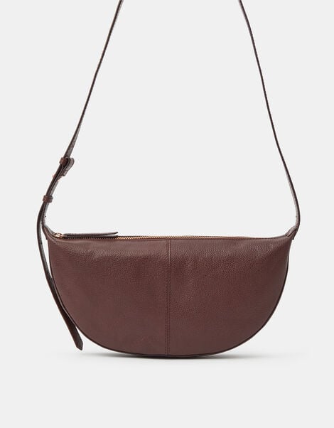 Leather Sling Crossbody Bag, Brown (CHOCOLATE), large