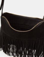 Fringe Suede Crossbody Bag, Black (BLACK), large