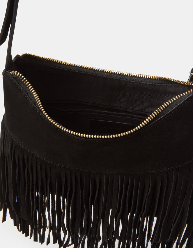 Fringe Suede Crossbody Bag, Black (BLACK), large