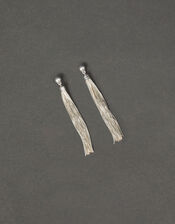 Statement Chain Tassel Earrings, Silver (SILVER), large