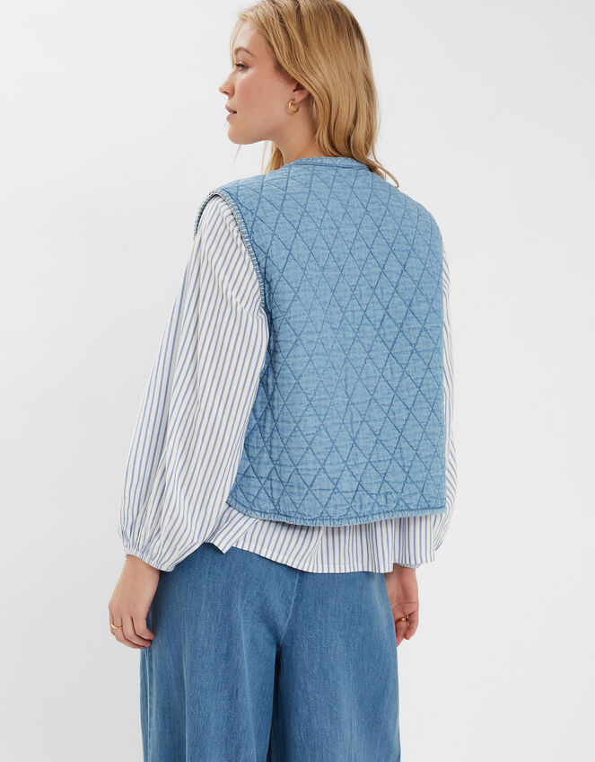 Chambray Quilted Waistcoat, Blue (BLUE), large