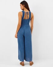 Sleeveless Crochet Jumpsuit, Blue (NAVY), large