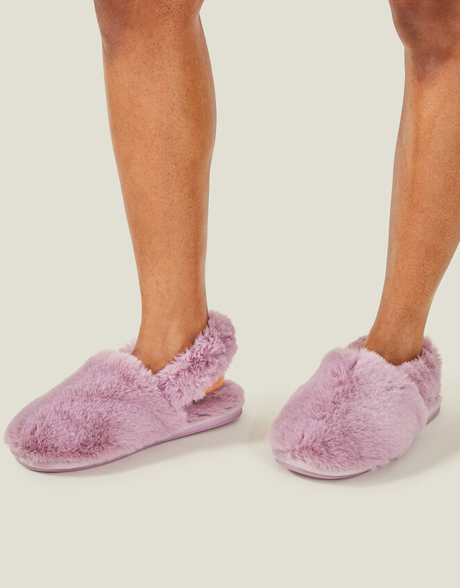 Faux Fur Slingback Slippers, Purple (LILAC), large