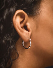 Sterling Silver-Plated Small Molten Hoop Earrings, , large